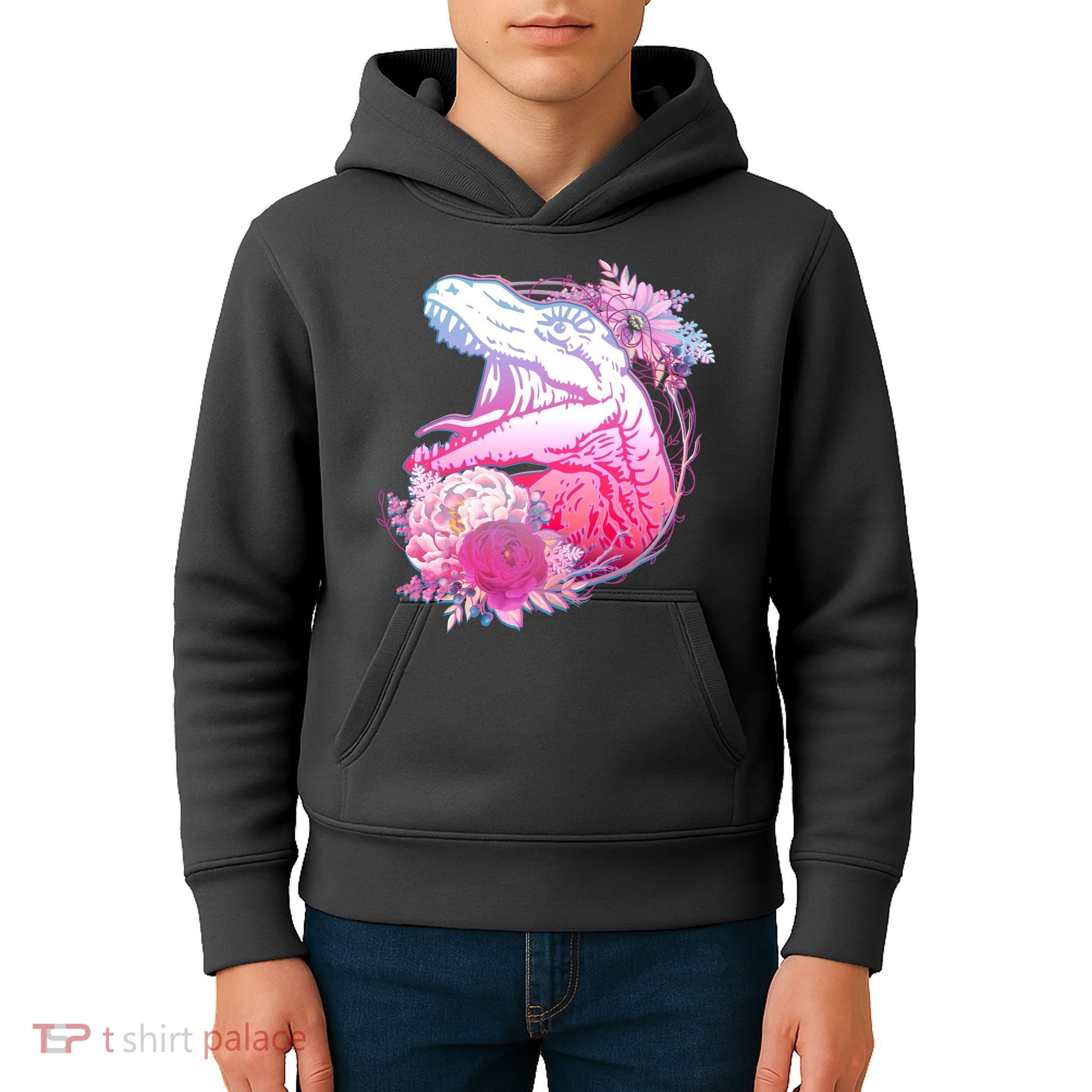 Floral T-Rex Kids Hoodie