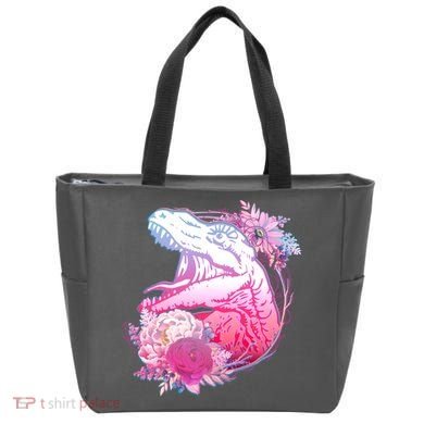 Floral T-Rex Tote Bag