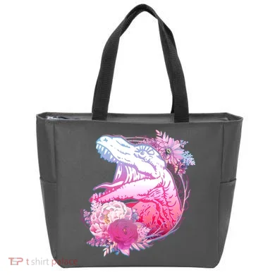 Floral T-Rex Tote Bag