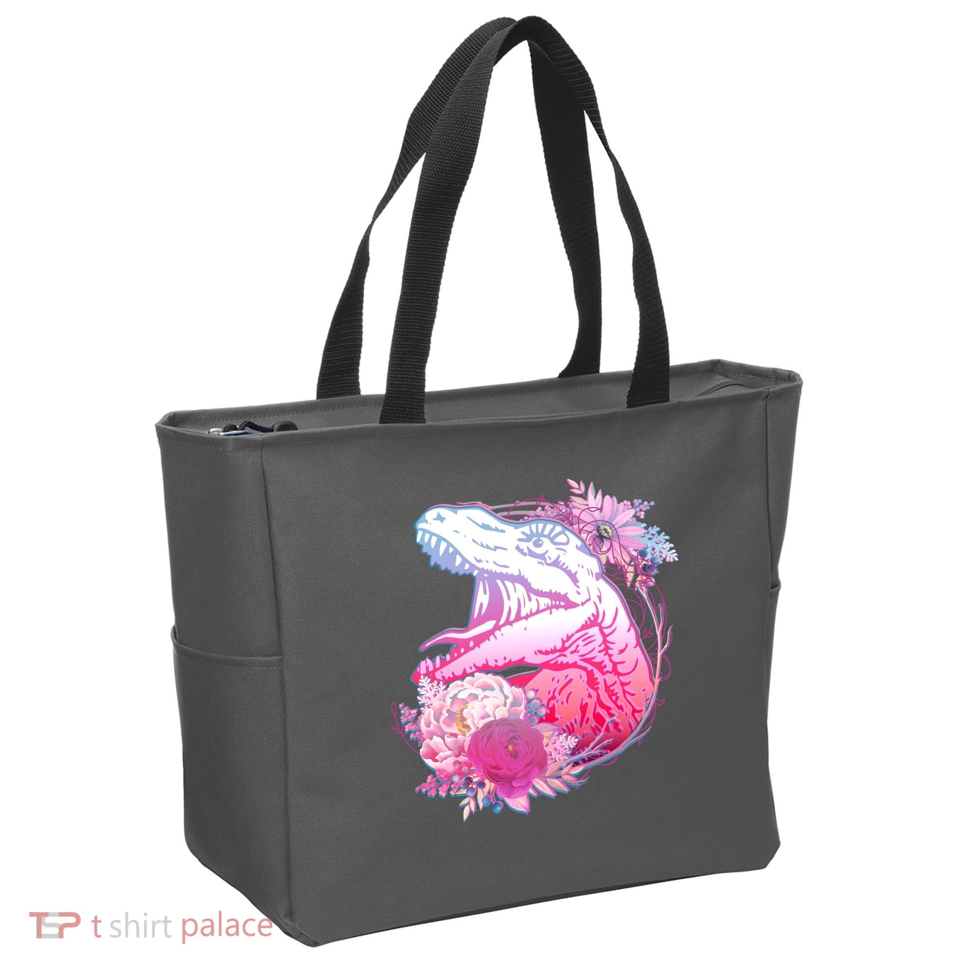 Floral T-Rex Tote Bag
