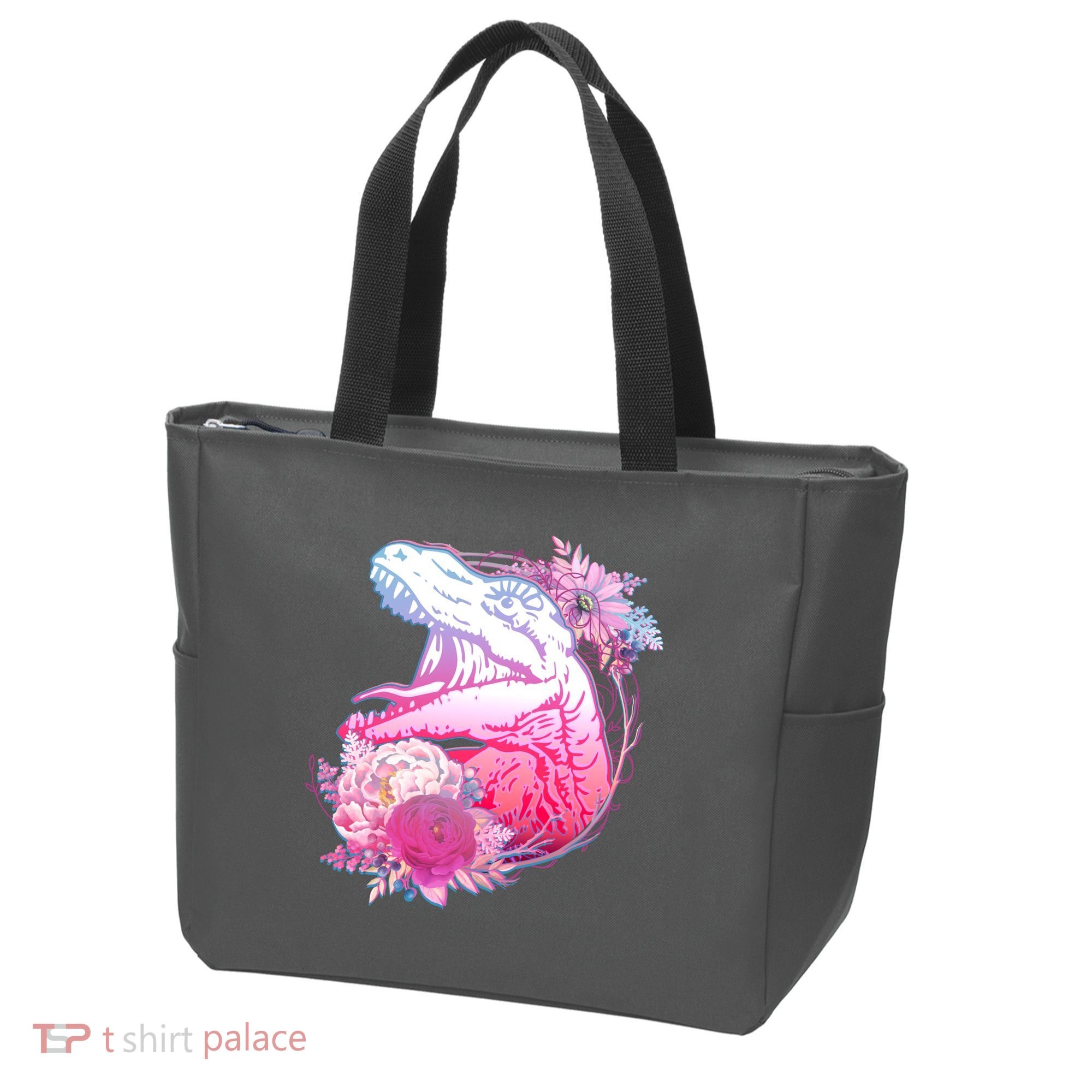 Floral T-Rex Tote Bag