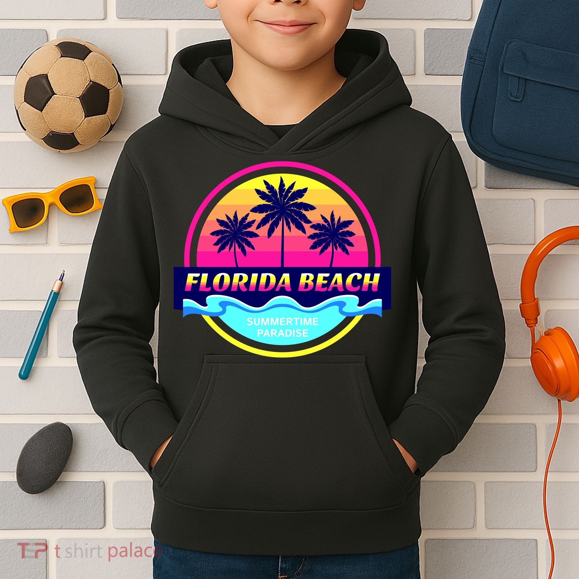 Florida Beach Retro Kids Hoodie
