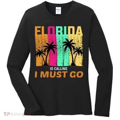 Florida Is Calling I Must Go Vintage Summer Beach Sun Women's Long Sleeve Shirt