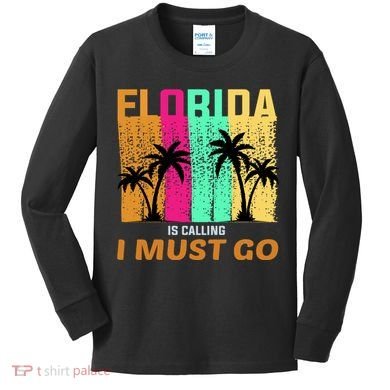 Florida Is Calling I Must Go Vintage Summer Beach Sun Kids Long Sleeve Shirt