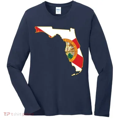 Florida Map State Flag Women's Long Sleeve Shirt