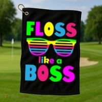 Floss Like A Boss 80's Style Retro Golf Towel thumb 1