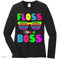 Floss Like A Boss 80's Style Retro Women's Long Sleeve Shirt thumb 0
