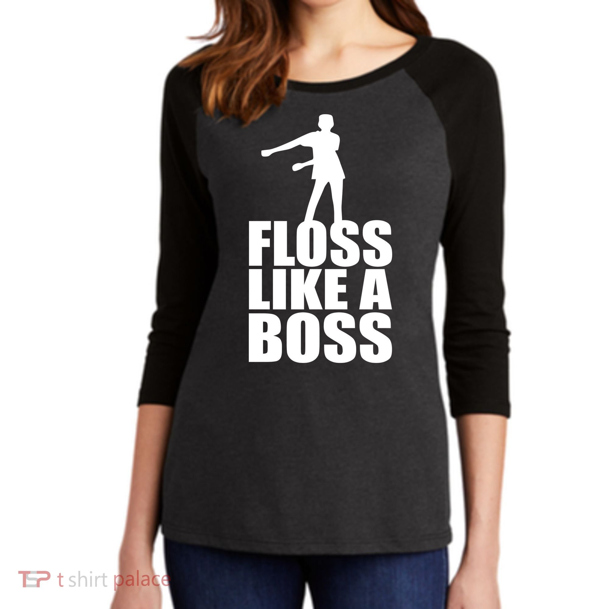 Floss Like A Boss Dance Logo Women's Tri-Blend 3/4-Sleeve Raglan Shirt
