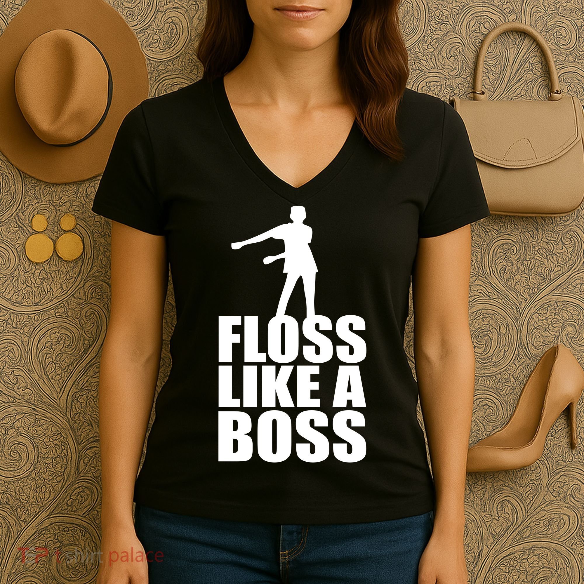 Floss Like A Boss Dance Logo Women's V-Neck T-Shirt