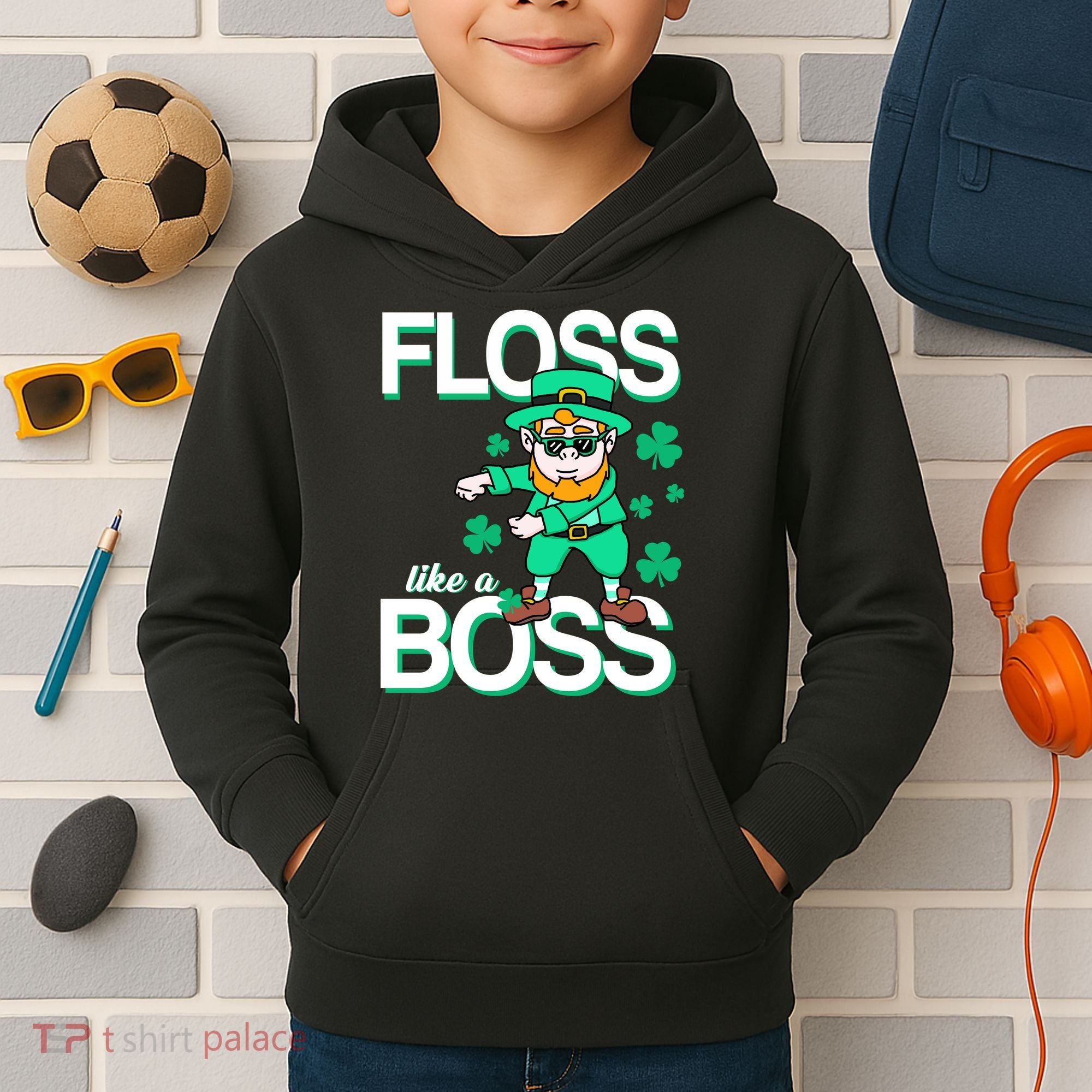 Floss Like A Boss Leprechaun Kids Hoodie