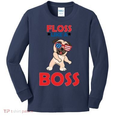 Floss Like A Boss Pug Dancing Kids Long Sleeve Shirt