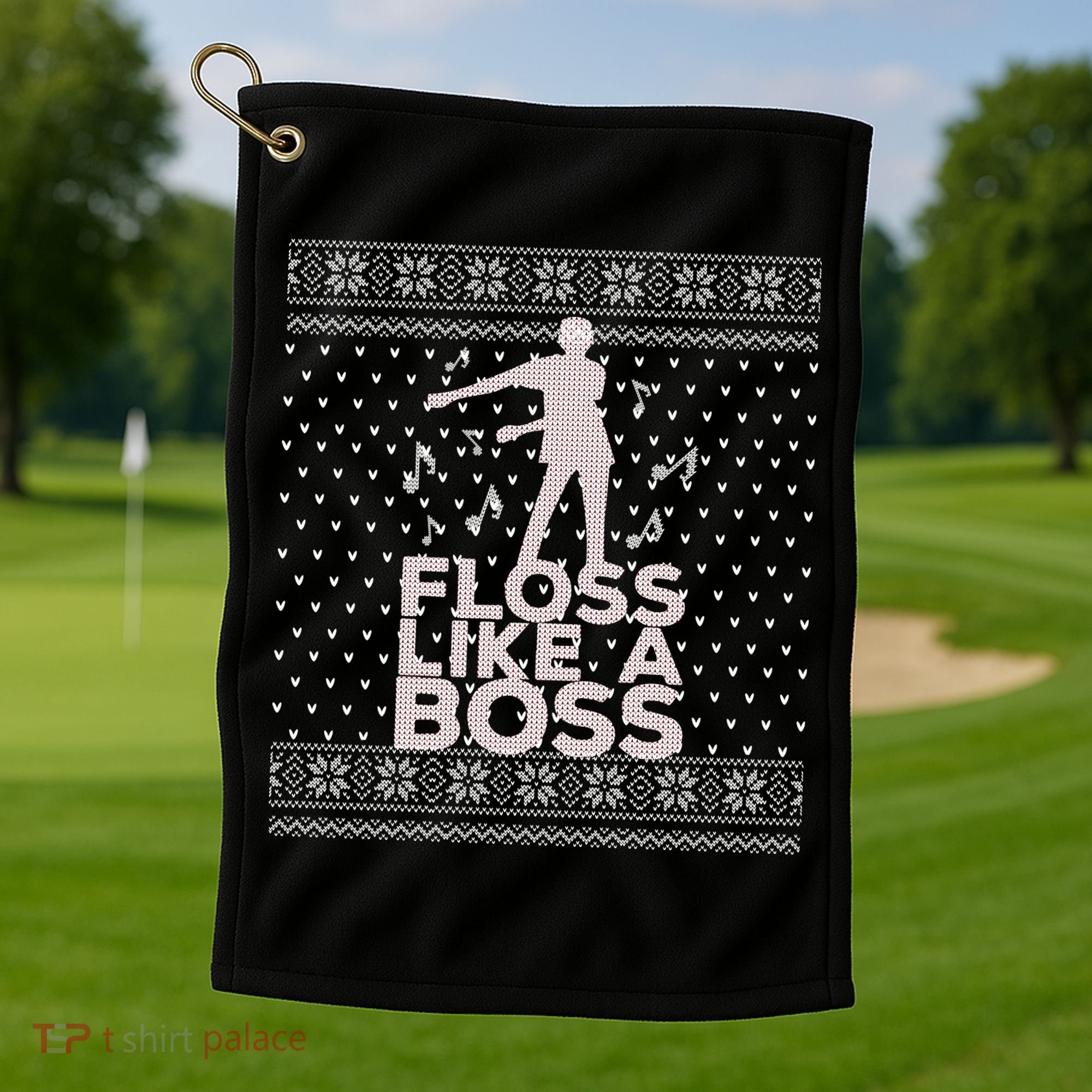 Floss Like A Boss Ugly Christmas Sweater Golf Towel