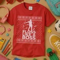 Floss Like A Boss Ugly Christmas Sweater Kids T-Shirt thumb 3