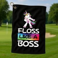 Floss Like a Boss Unicorn Rainbow Golf Towel thumb 1