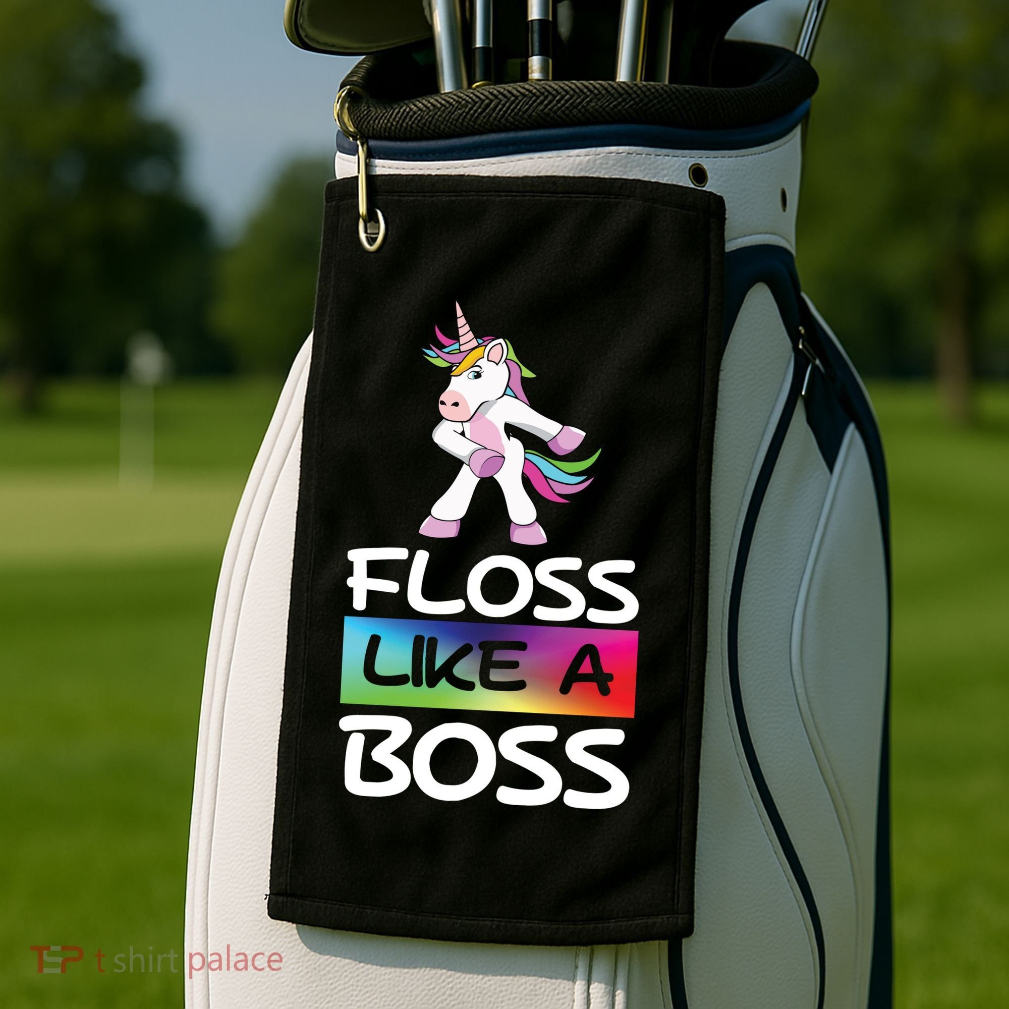 Floss Like a Boss Unicorn Rainbow Golf Towel