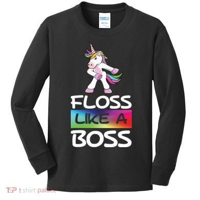 Floss Like a Boss Unicorn Rainbow Kids Long Sleeve Shirt
