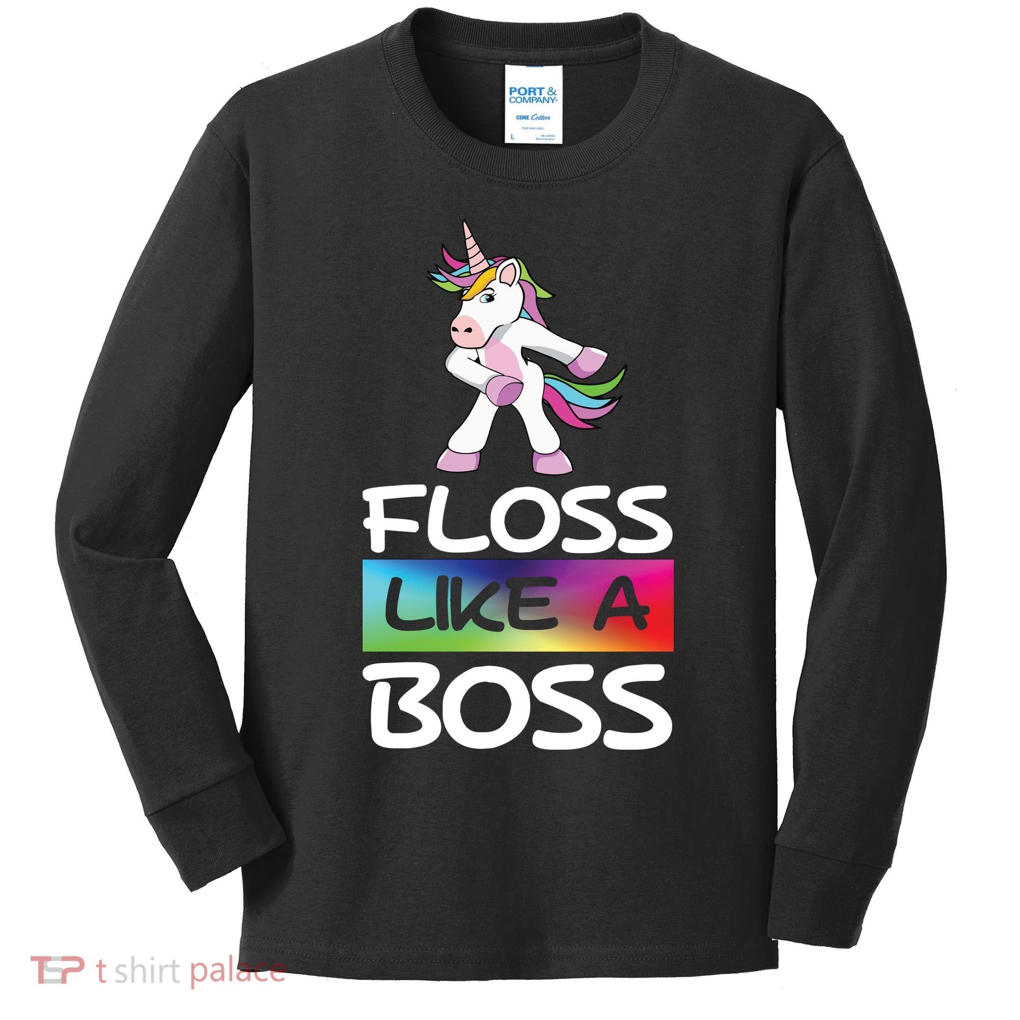 Floss Like a Boss Unicorn Rainbow Kids Long Sleeve Shirt