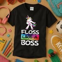 Floss Like a Boss Unicorn Rainbow Kids T-Shirt thumb 3