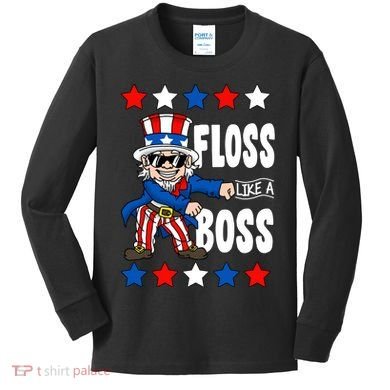 Floss Like A Boss USA 4th of July Kids Long Sleeve Shirt