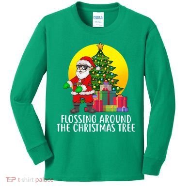 Flossing Around The Christmas Tree Kids Long Sleeve Shirt