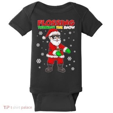 Flossing Through The Snow Santa Baby Bodysuit
