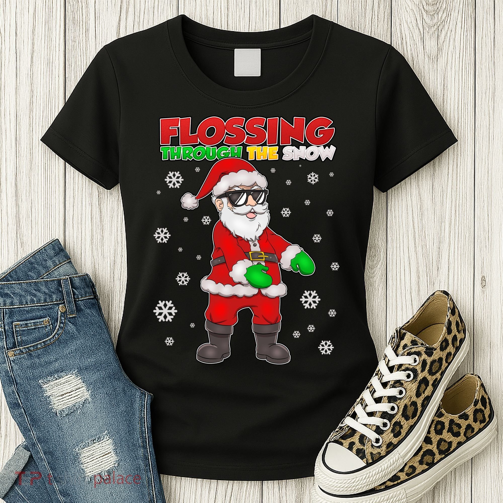 Flossing Through The Snow Santa Women's T-Shirt