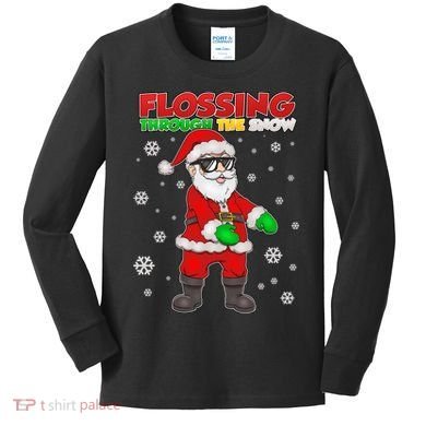 Flossing Through The Snow Santa Kids Long Sleeve Shirt