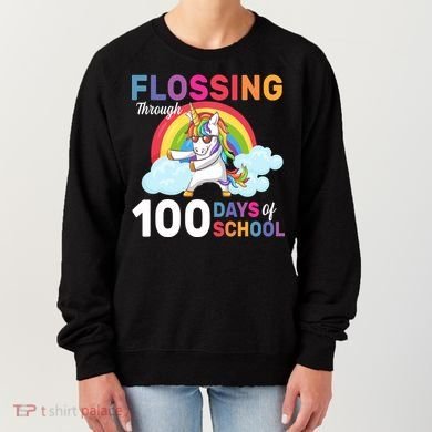 Flossing Unicorn Through 100 days Of School Women's Sweatshirt