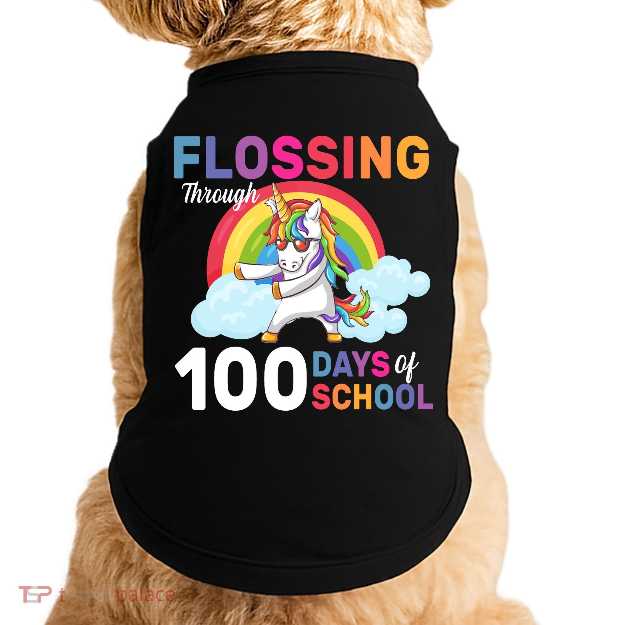 Flossing Unicorn Through 100 days Of School Doggie Tank