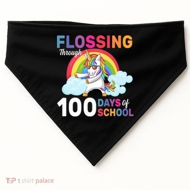 Flossing Unicorn Through 100 days Of School USA-Made Doggie Bandana