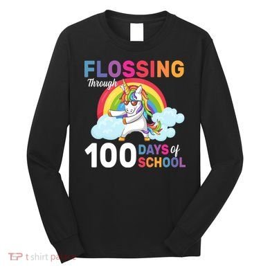 Flossing Unicorn Through 100 days Of School Long Sleeve Shirt