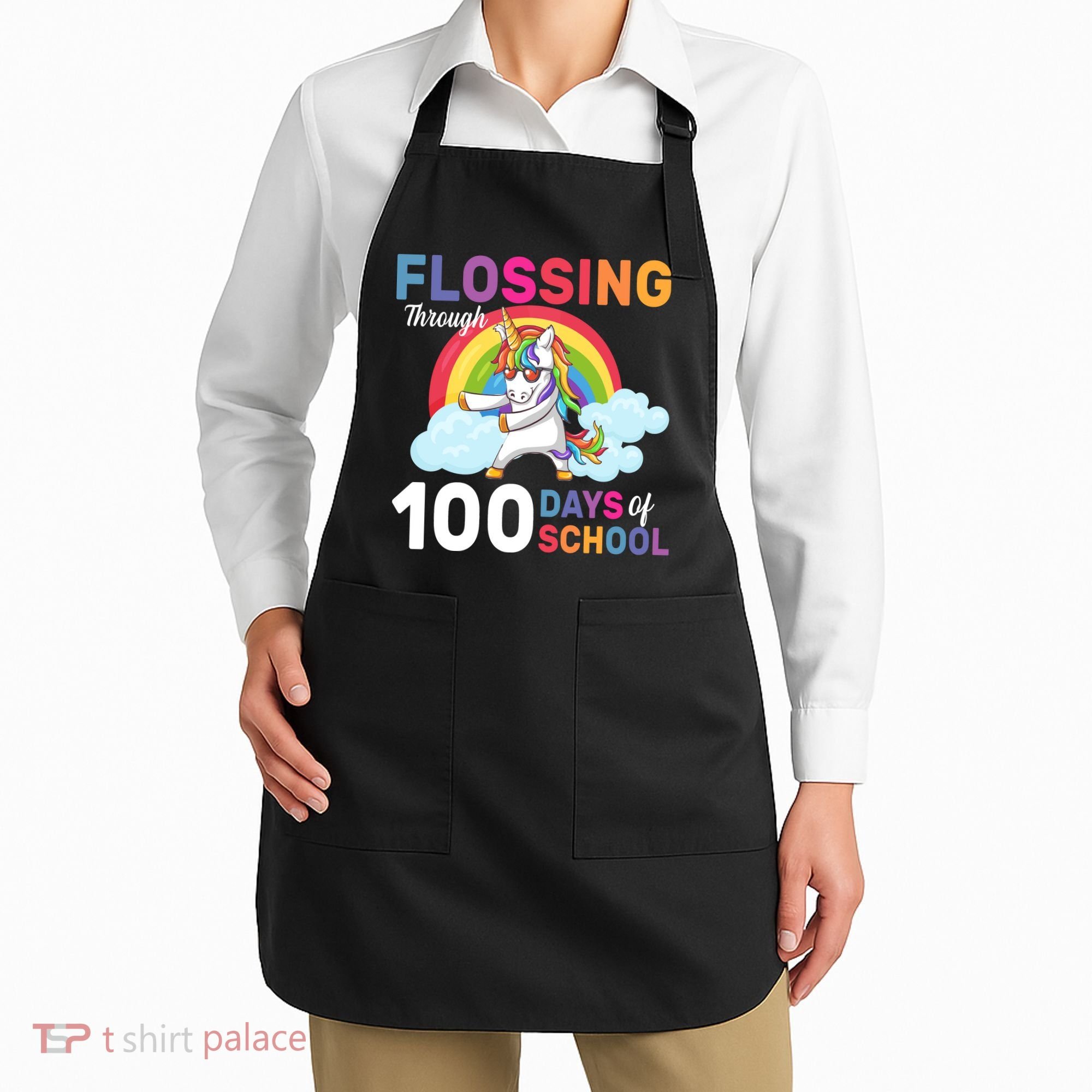 Flossing Unicorn Through 100 days Of School Apron