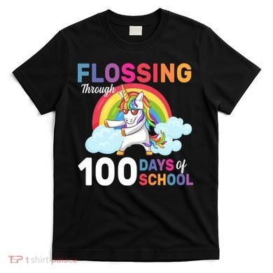 Flossing Unicorn Through 100 days Of School T-Shirt