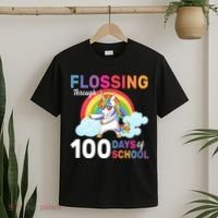 Flossing Unicorn Through 100 days Of School T-Shirt thumb 2