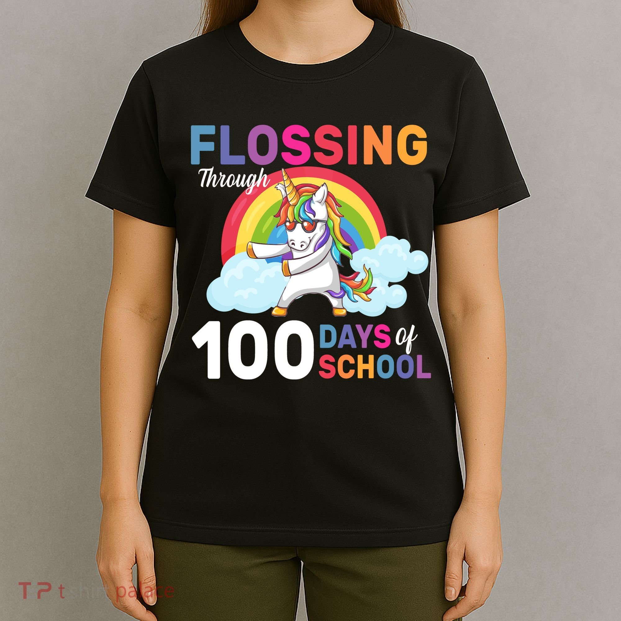 Flossing Unicorn Through 100 days Of School T-Shirt