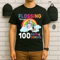 Flossing Unicorn Through 100 days Of School T-Shirt thumb 6