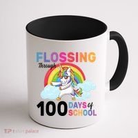 Flossing Unicorn Through 100 days Of School Coffee Mug thumb 1
