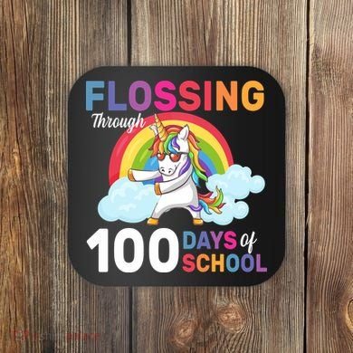 Flossing Unicorn Through 100 days Of School Coaster