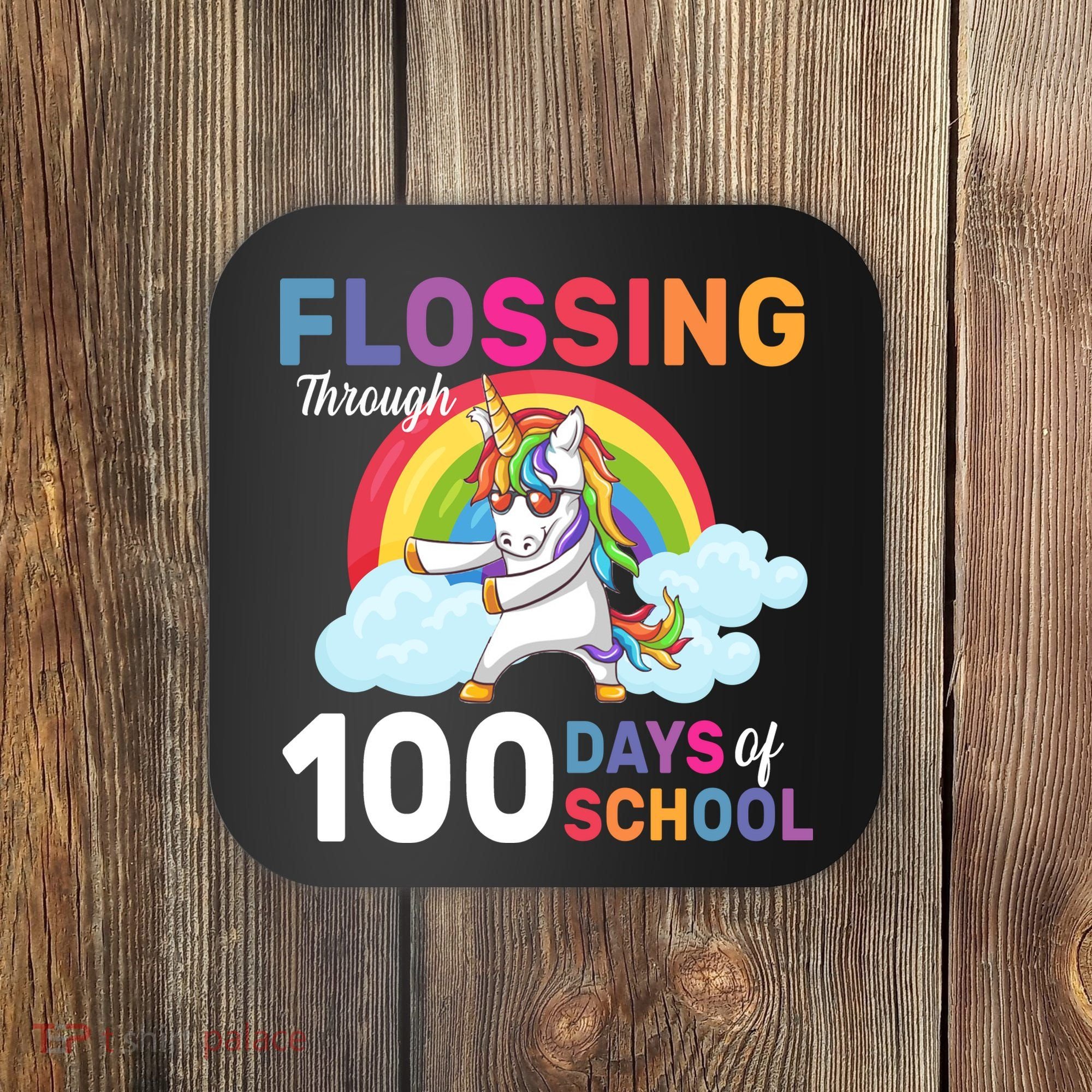 Flossing Unicorn Through 100 days Of School Coaster
