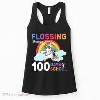 Flossing Unicorn Through 100 days Of School Women's Tank Top thumb 0