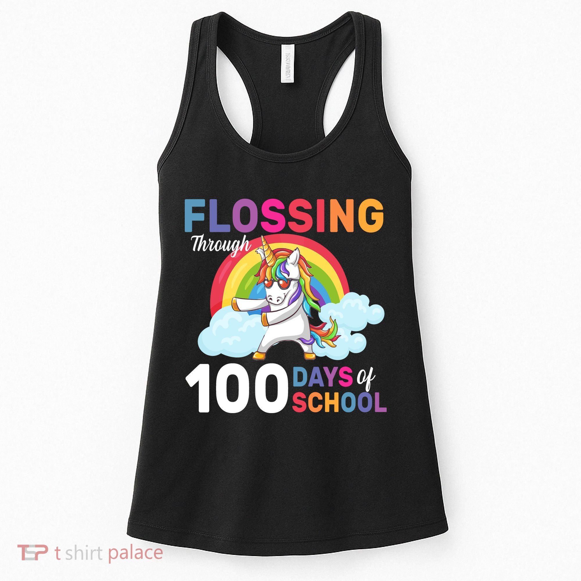 Flossing Unicorn Through 100 days Of School Women's Tank Top