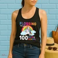 Flossing Unicorn Through 100 days Of School Women's Tank Top thumb 2