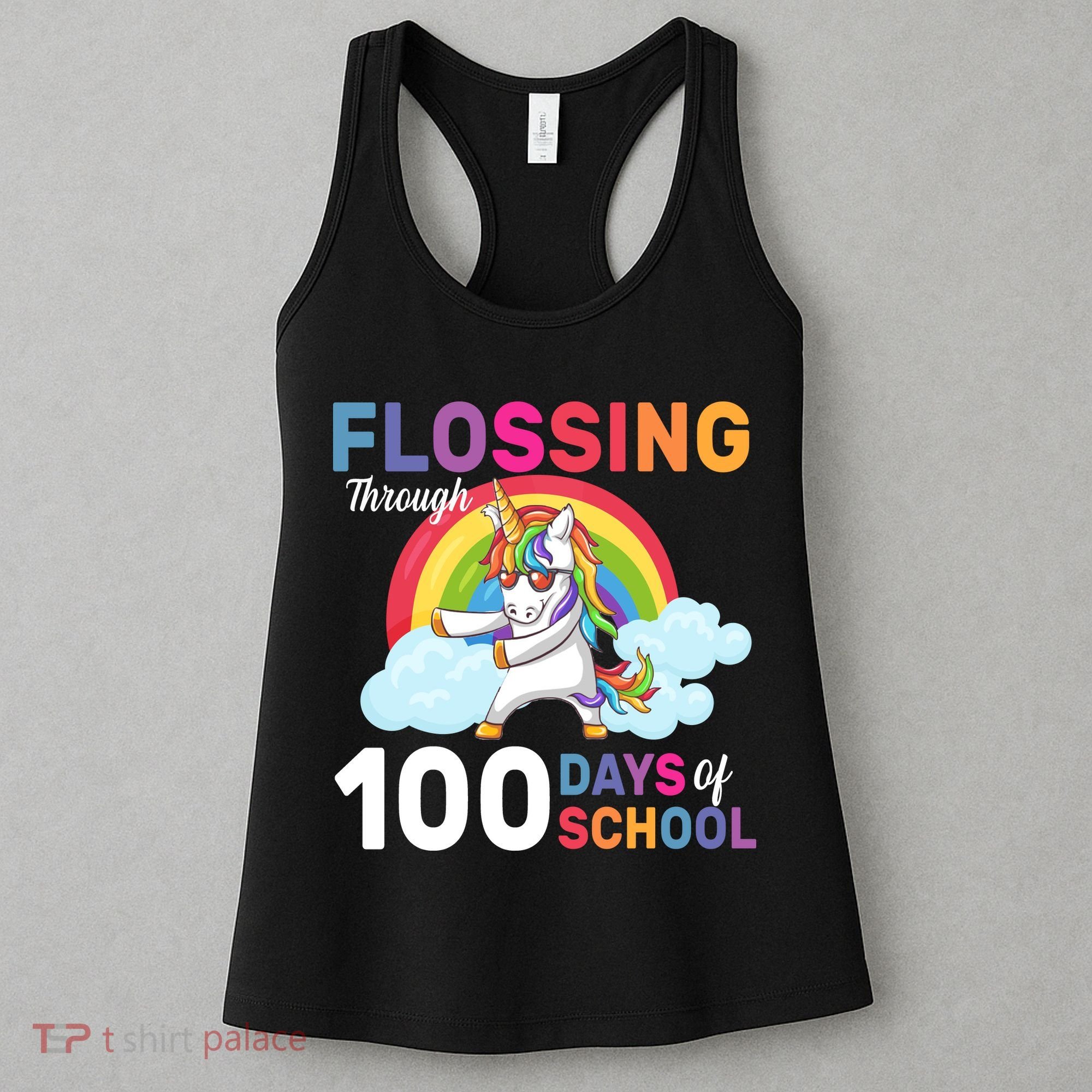 Flossing Unicorn Through 100 days Of School Women's Tank Top