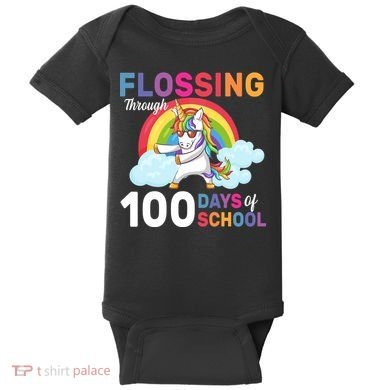 Flossing Unicorn Through 100 days Of School Baby Bodysuit