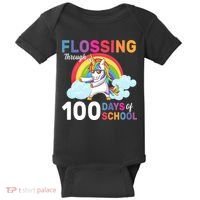 Flossing Unicorn Through 100 days Of School Baby Bodysuit thumb 0