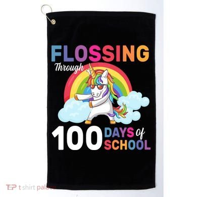 Flossing Unicorn Through 100 days Of School Golf Towel