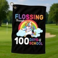 Flossing Unicorn Through 100 days Of School Golf Towel thumb 1