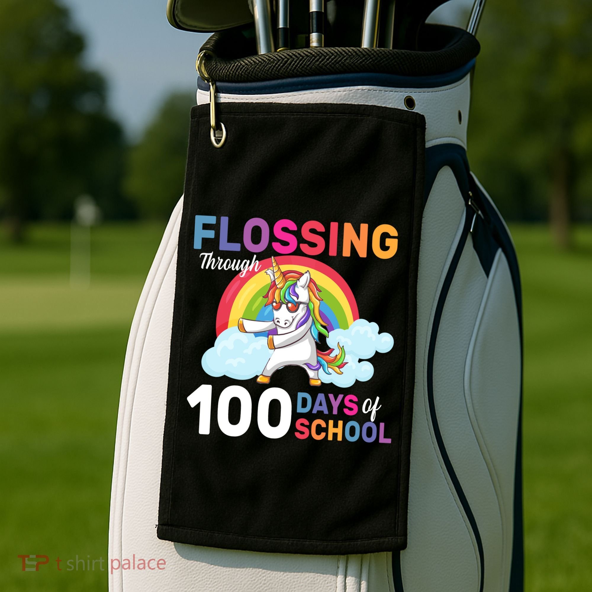 Flossing Unicorn Through 100 days Of School Golf Towel