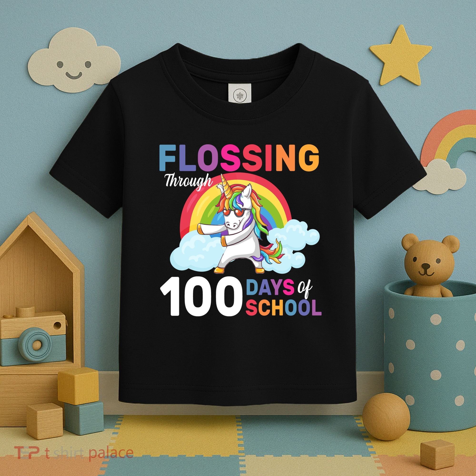 Flossing Unicorn Through 100 days Of School Toddler T-Shirt