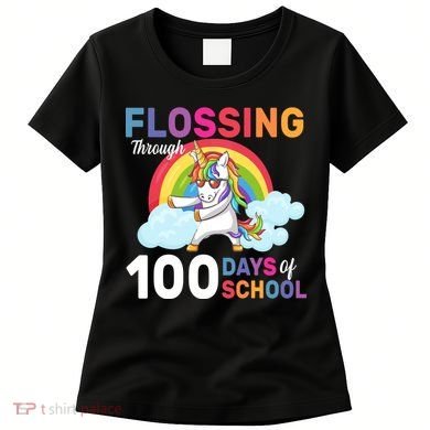 Flossing Unicorn Through 100 days Of School Women's T-Shirt